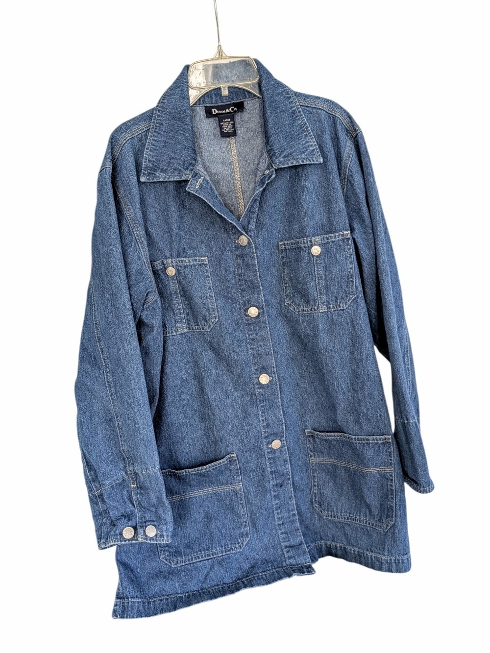 Denim & Co Vintage Style Denim Chore Jacket Longline Shacket, Size L